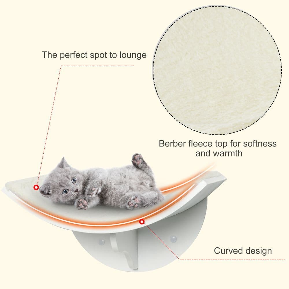 image-Wood Cat Shelf Shelter Kitten Bed Curved Climber Wall-Mounted Berber Fleece