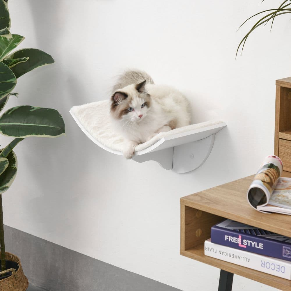 image-Wood Cat Shelf Shelter Kitten Bed Curved Climber Wall-Mounted Berber Fleece