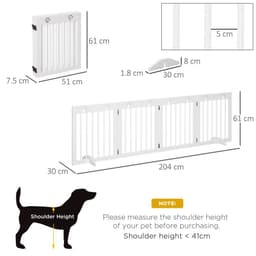 image-Freestanding Pet Gate 4 Panel Folding Wooden Dog Barrier w/ Support Feet