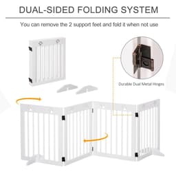 image-Freestanding Pet Gate 4 Panel Folding Wooden Dog Barrier w/ Support Feet