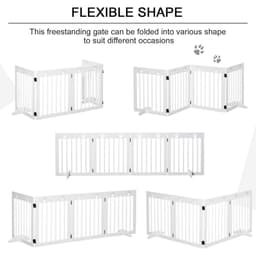 image-Freestanding Pet Gate 4 Panel Folding Wooden Dog Barrier w/ Support Feet