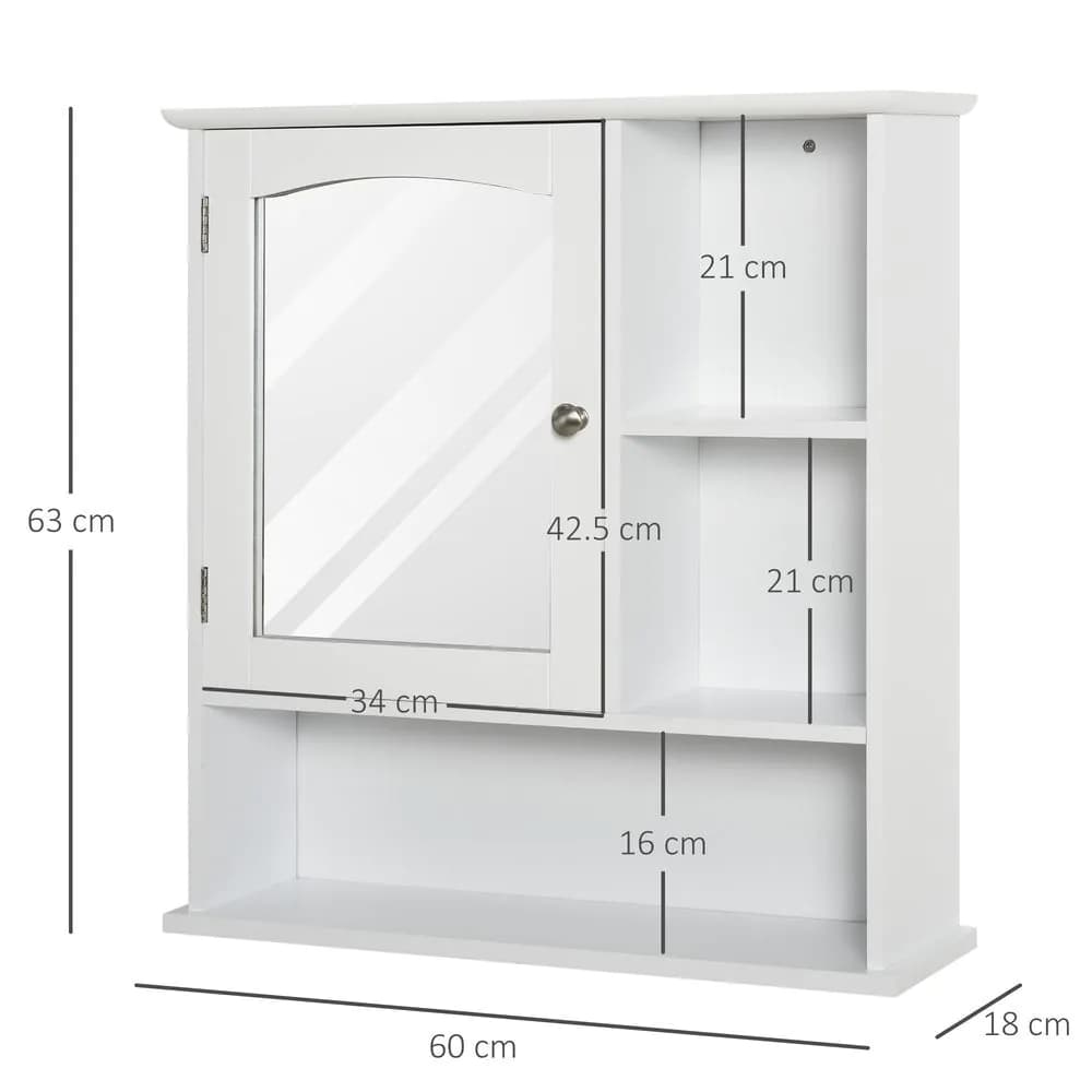 image-Wall Mount Mirror Cabinet Bathroom Storage Single Door Mounted Glass Cupboard