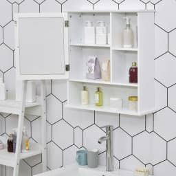 image-Wall Mount Mirror Cabinet Bathroom Storage Single Door Mounted Glass Cupboard