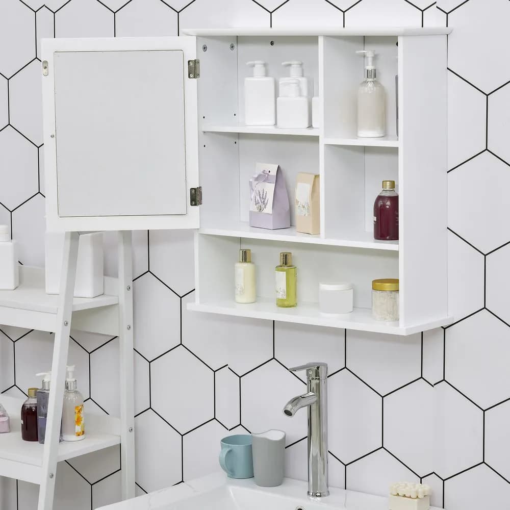 image-Wall Mount Mirror Cabinet Bathroom Storage Single Door Mounted Glass Cupboard