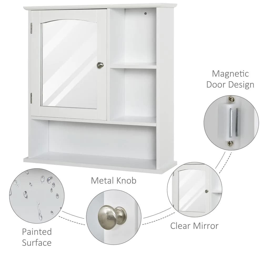 image-Wall Mount Mirror Cabinet Bathroom Storage Single Door Mounted Glass Cupboard