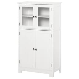image-Bathroom Floor Storage Cabinet with Tempered Glass Doors White
