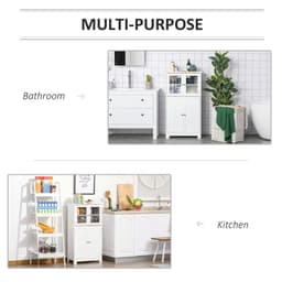 image-Bathroom Floor Storage Cabinet with Tempered Glass Doors White
