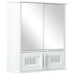 image-Bathroom Mirror Cabinet, Wall Mounted Storage Cupboard Double Doors White