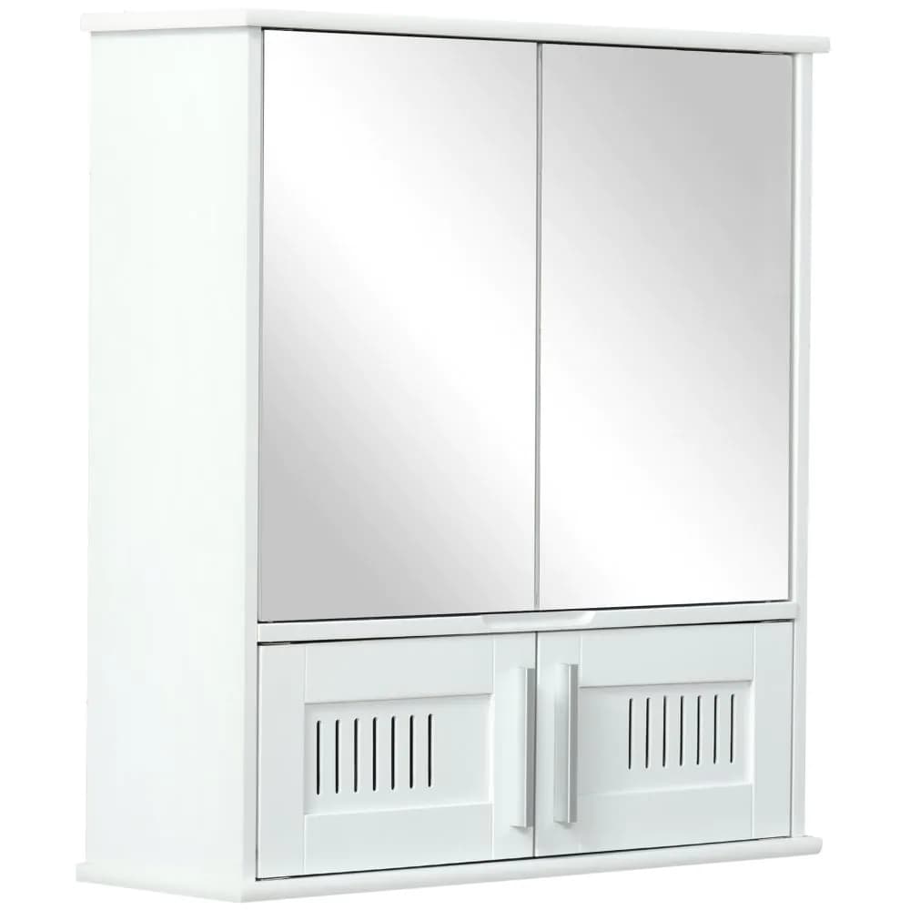 image-Bathroom Mirror Cabinet, Wall Mounted Storage Cupboard Double Doors White