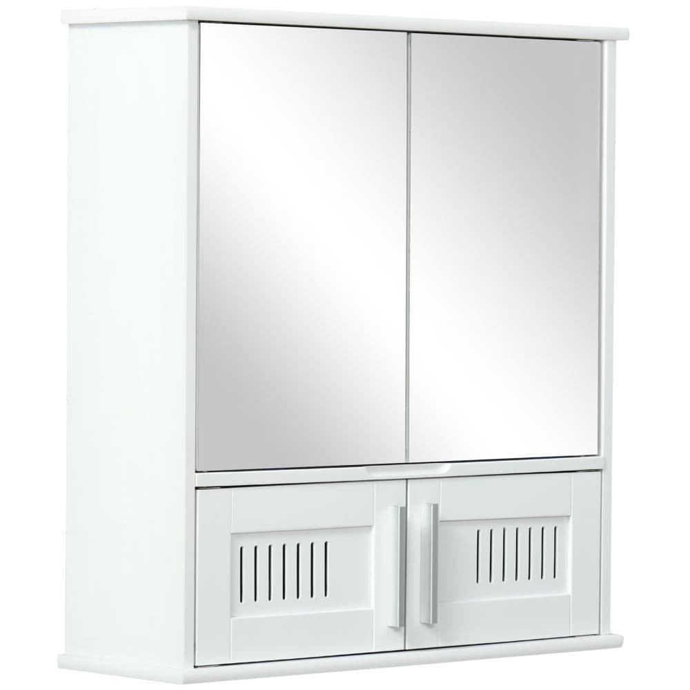 image-Bathroom Mirror Cabinet, Wall Mounted Storage Cupboard Double Doors White