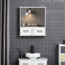 image-Bathroom Mirror Cabinet, Wall Mounted Storage Cupboard Double Doors White