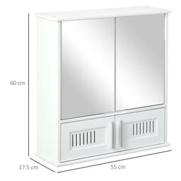 image-Bathroom Mirror Cabinet, Wall Mounted Storage Cupboard Double Doors White