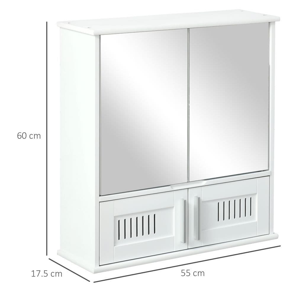image-Bathroom Mirror Cabinet, Wall Mounted Storage Cupboard Double Doors White
