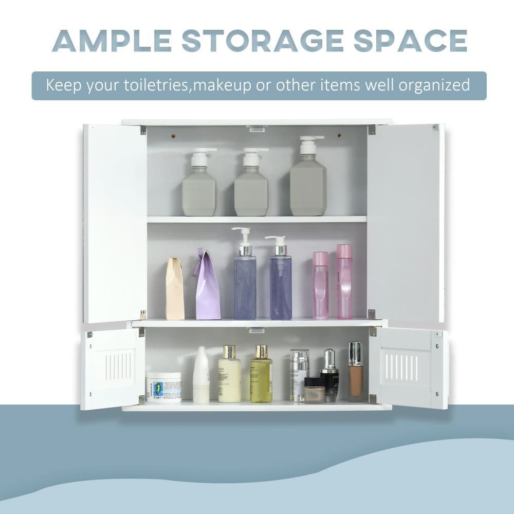 image-Bathroom Mirror Cabinet, Wall Mounted Storage Cupboard Double Doors White
