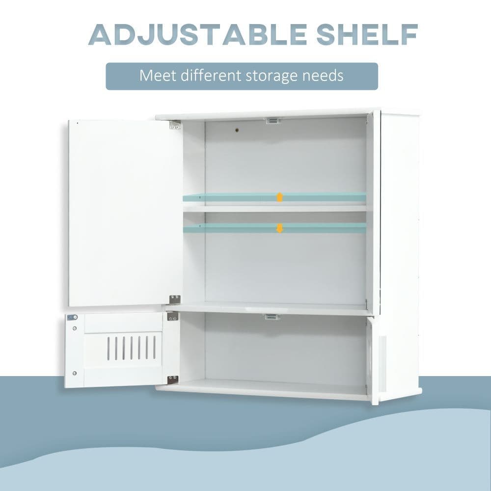 image-Bathroom Mirror Cabinet, Wall Mounted Storage Cupboard Double Doors White