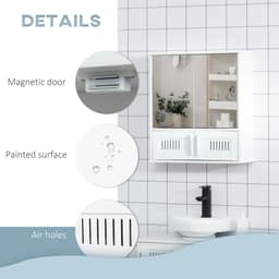 image-Bathroom Mirror Cabinet, Wall Mounted Storage Cupboard Double Doors White