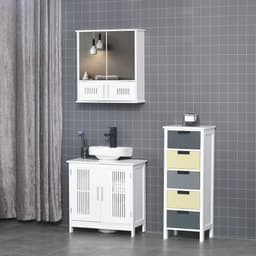 image-Bathroom Mirror Cabinet, Wall Mounted Storage Cupboard Double Doors White