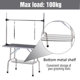 image-Dog Grooming Table Metal Adjustable Rubber Top 2 Safety Slings Mesh Black
