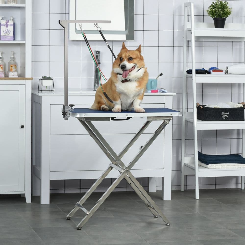 image-Adjustable Pet Grooming Arm Foldable Grooming Holder w/ Clamp, for Medium Dogs