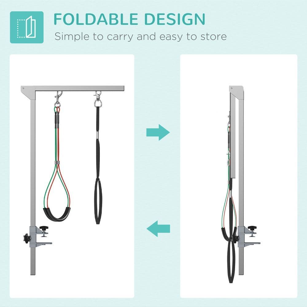 image-Adjustable Pet Grooming Arm Foldable Grooming Holder w/ Clamp, for Medium Dogs