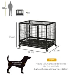 image-Dog Cage Pet Metal Heavy Duty with Wheels and Crate Tray for Kennel Black M L