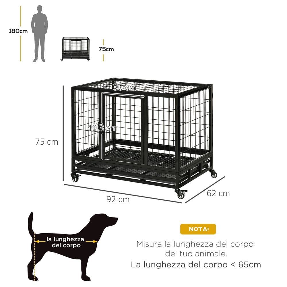 image-Dog Cage Pet Metal Heavy Duty with Wheels and Crate Tray for Kennel Black M L