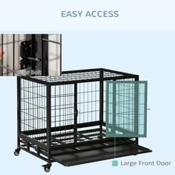 image-Dog Cage Pet Metal Heavy Duty with Wheels and Crate Tray for Kennel Black M L