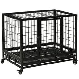 image-Dog Cage Pet Metal Heavy Duty with Wheels and Crate Tray for Kennel Black M L