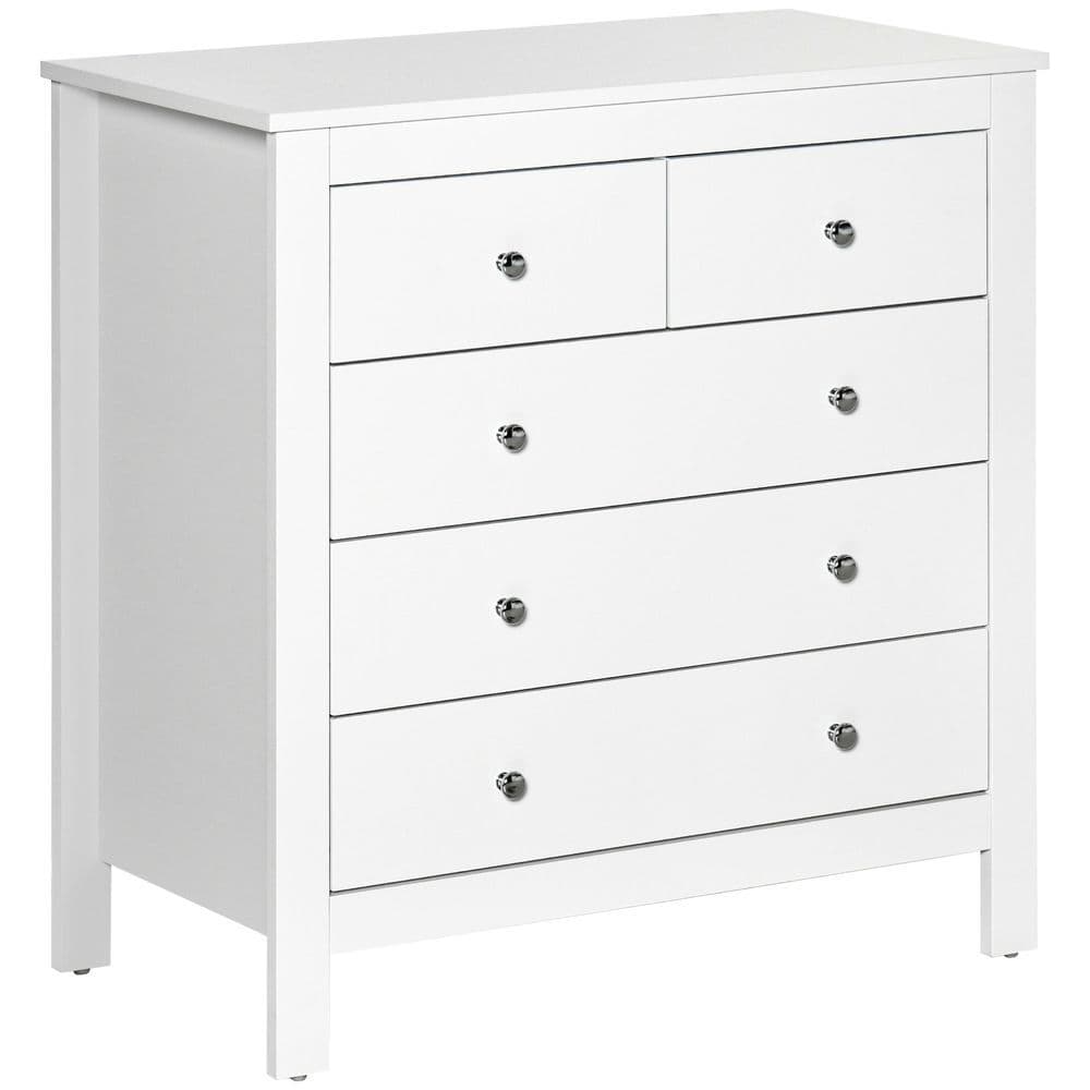 image-Modern Chest of Drawers, 5 Drawer Storage Cabinet White