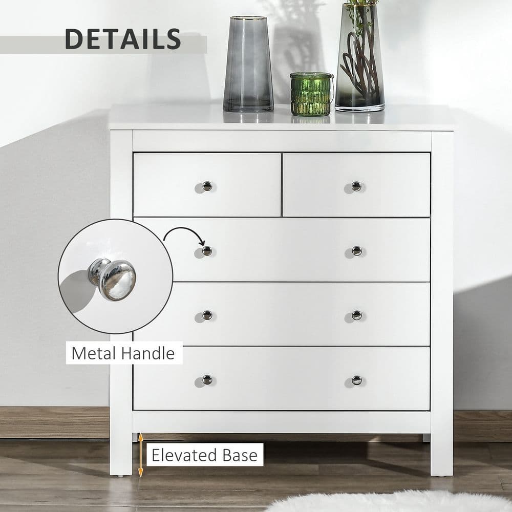 image-Modern Chest of Drawers, 5 Drawer Storage Cabinet White