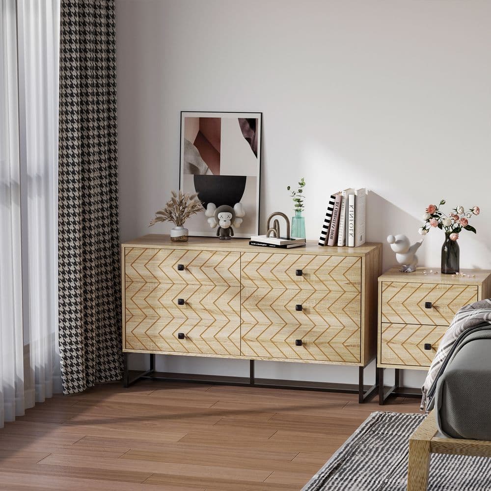 image-6 Drawers Storage Unit Hallway Bedroom Living Room Cabinet Zig Zag Design