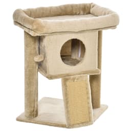 image-Cat Tree Tower W/ Jute Scratching Pad, Toy Ball, Cat House 66x38x88 cm - Coffee