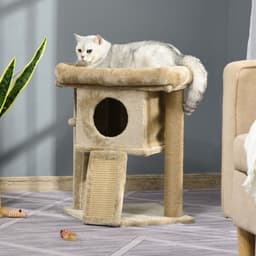 image-Cat Tree Tower W/ Jute Scratching Pad, Toy Ball, Cat House 66x38x88 cm - Coffee