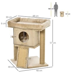 image-Cat Tree Tower W/ Jute Scratching Pad, Toy Ball, Cat House 66x38x88 cm - Coffee