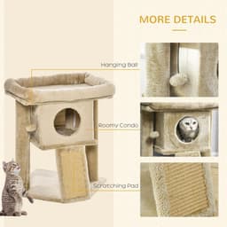 image-Cat Tree Tower W/ Jute Scratching Pad, Toy Ball, Cat House 66x38x88 cm - Coffee