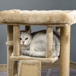 image-Cat Tree Tower W/ Jute Scratching Pad, Toy Ball, Cat House 66x38x88 cm - Coffee