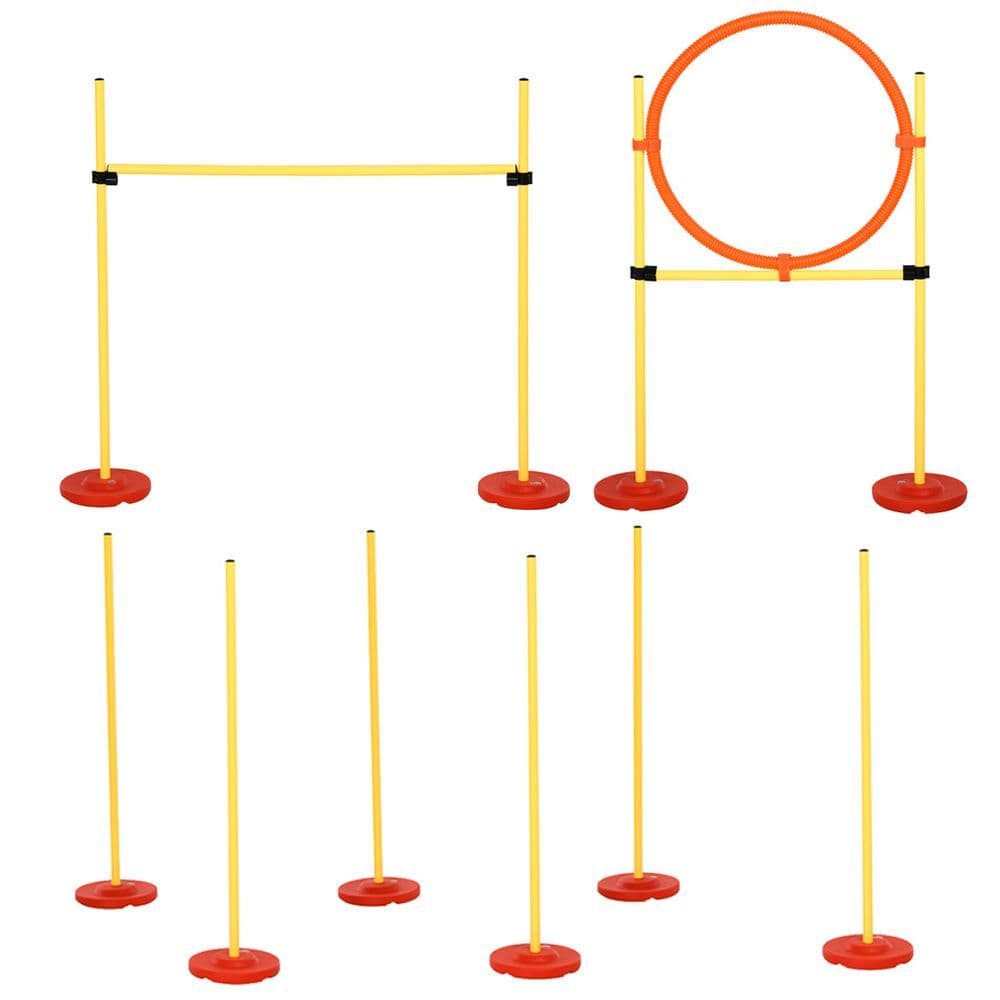 image-Portable Pet Agility Training Obstacle Set for Jumping Pole,Ring,Turnstile poles