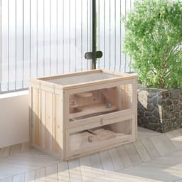 image-Wooden Hamster Cage Mice Rodents Hutch Small Animals 2 Levels 60x35x42cm
