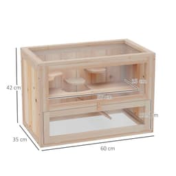 image-Wooden Hamster Cage Mice Rodents Hutch Small Animals 2 Levels 60x35x42cm