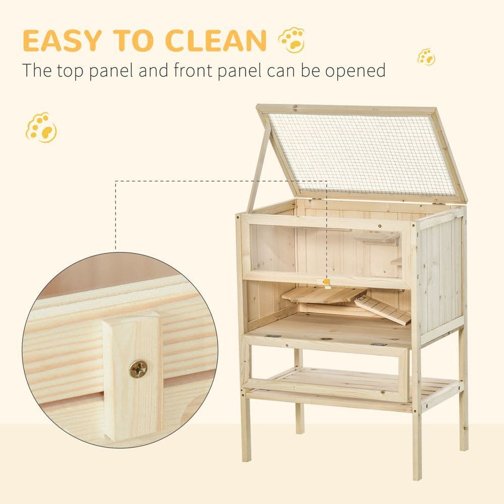 image-Hamster Cage House Pet Play Exercise 3 Tiers Mouse Wooden Fir Small Animals