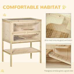 image-Hamster Cage House Pet Play Exercise 3 Tiers Mouse Wooden Fir Small Animals