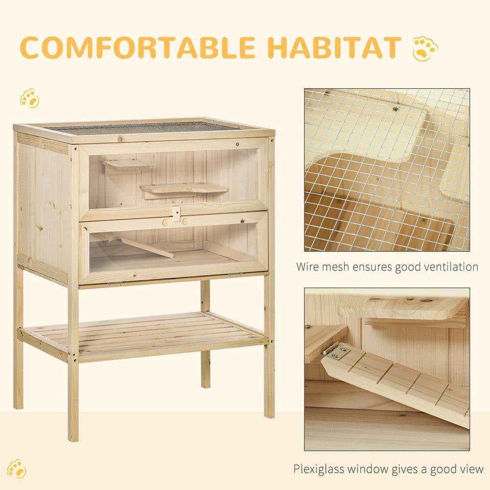 image-Hamster Cage House Pet Play Exercise 3 Tiers Mouse Wooden Fir Small Animals