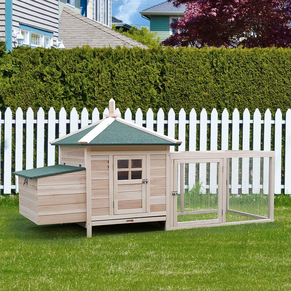 image-Chicken Coop Small Animal Pet Cage w/ Nesting Box Outdoor Run Backyard Wooden