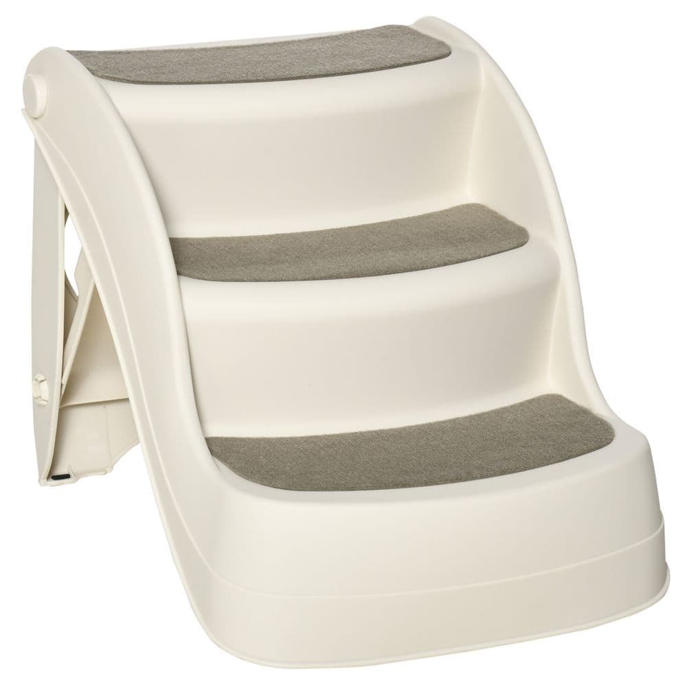 image-Portable Dog Steps Non-slip Pet Stairs 3-Step Design for High Beds Sofas, Cream