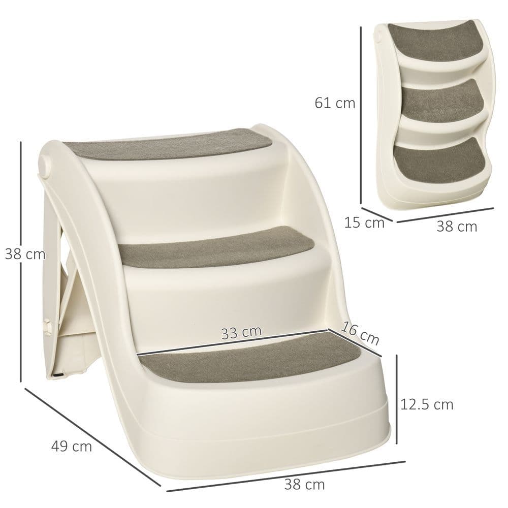 image-Portable Dog Steps Non-slip Pet Stairs 3-Step Design for High Beds Sofas, Cream