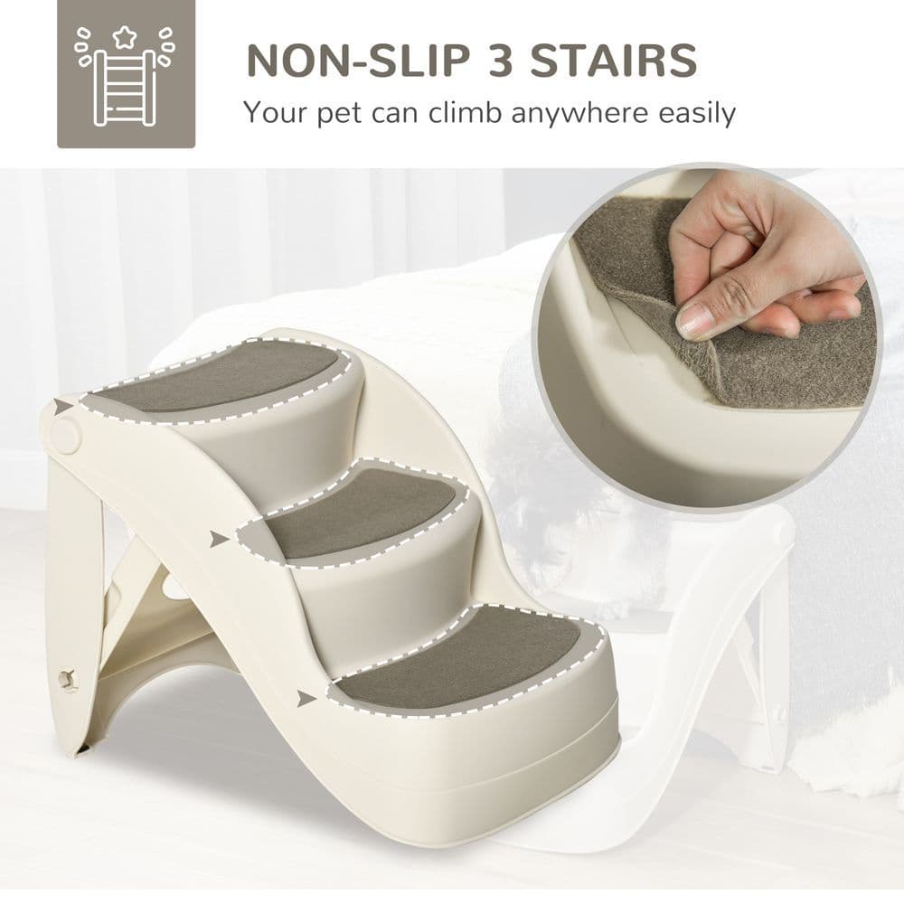 image-Portable Dog Steps Non-slip Pet Stairs 3-Step Design for High Beds Sofas, Cream