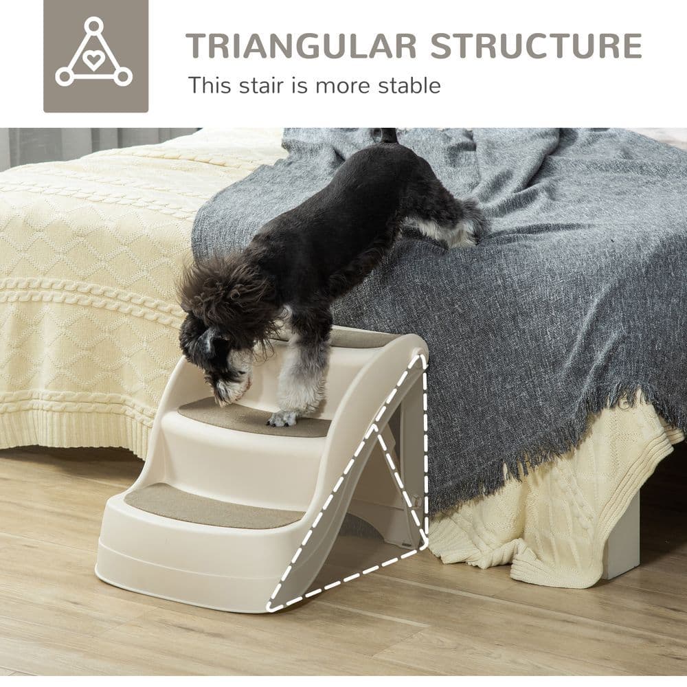 image-Portable Dog Steps Non-slip Pet Stairs 3-Step Design for High Beds Sofas, Cream