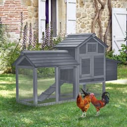 image-Small Chicken Coop Hen Cage Nesting Box w/ Outdoor Run Grey 150.5 x 54 x 87 cm