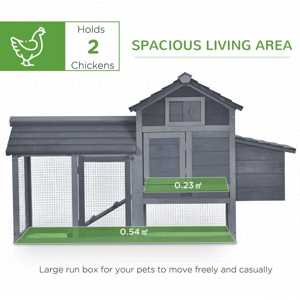 image-Small Chicken Coop Hen Cage Nesting Box w/ Outdoor Run Grey 150.5 x 54 x 87 cm