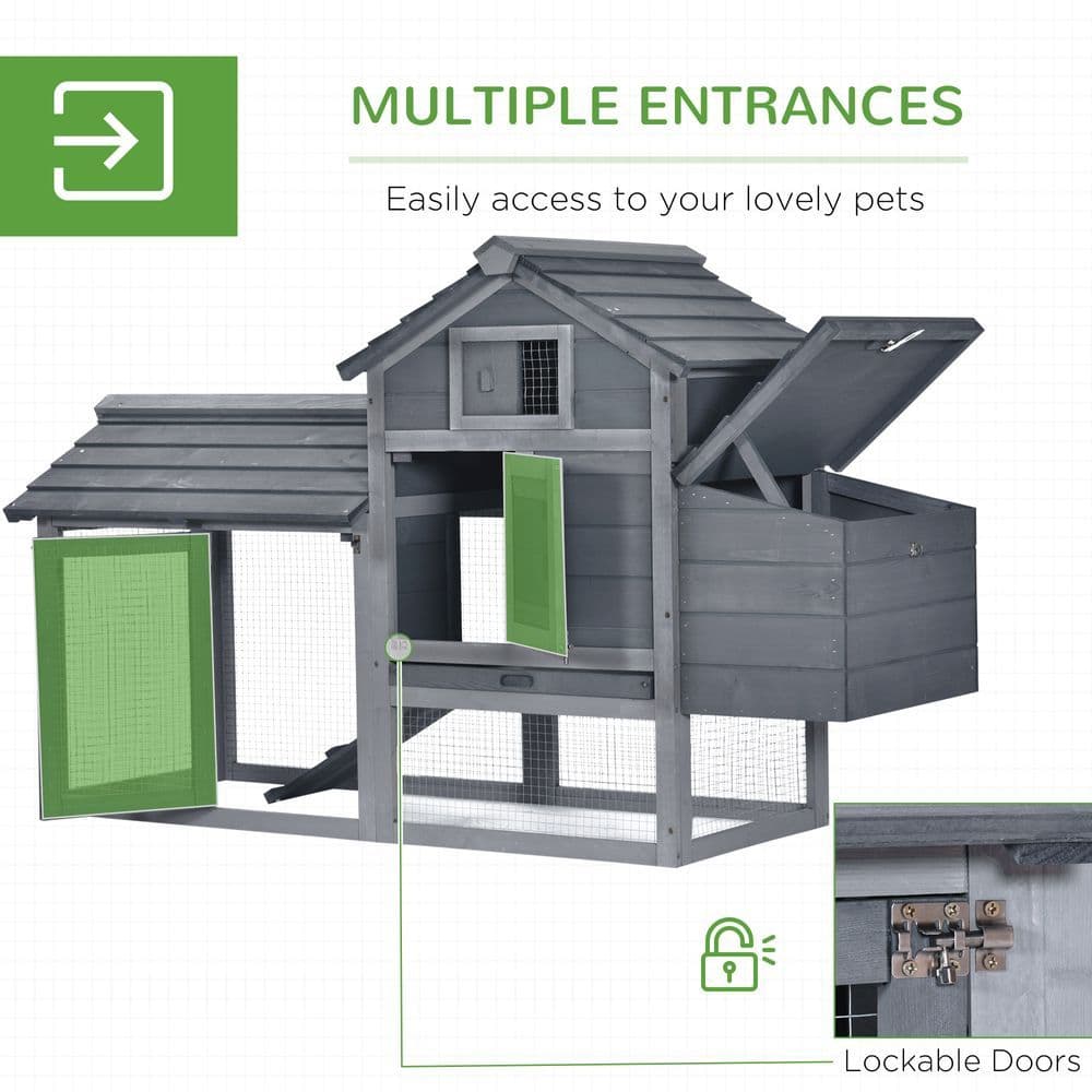 image-Small Chicken Coop Hen Cage Nesting Box w/ Outdoor Run Grey 150.5 x 54 x 87 cm